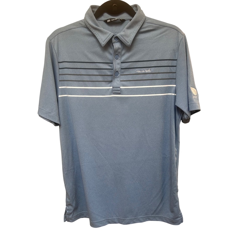 Travisโ Mathew Mens Polo Shirt Blue Striped Golf New Haven Country Club Logo L
